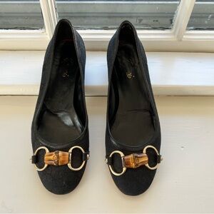 Gucci Black Flats with Gold and Brown Accents